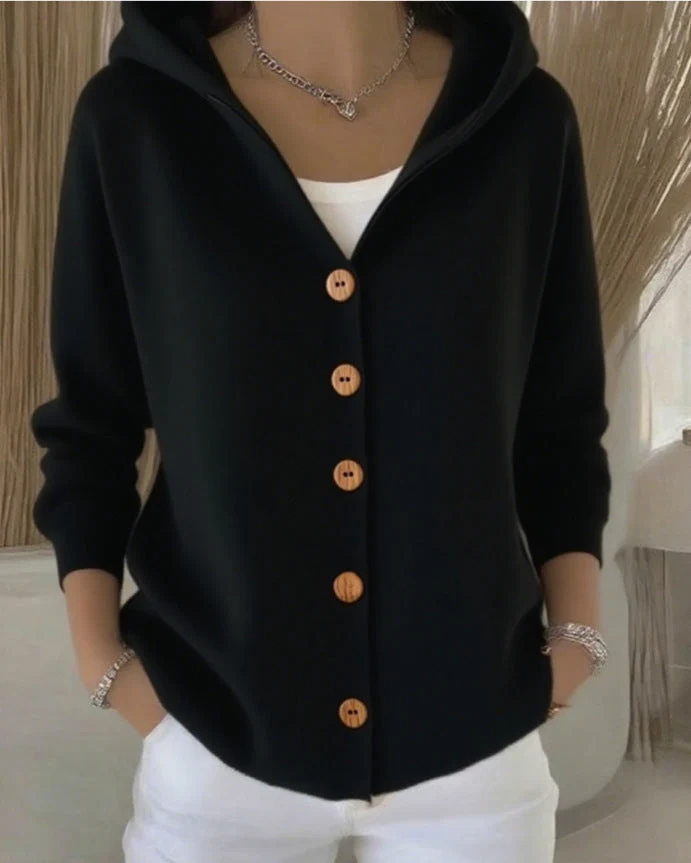 Damen Kapuzenstrickjacke mit Praktischen Knopfdetails und Lässigem Schnitt