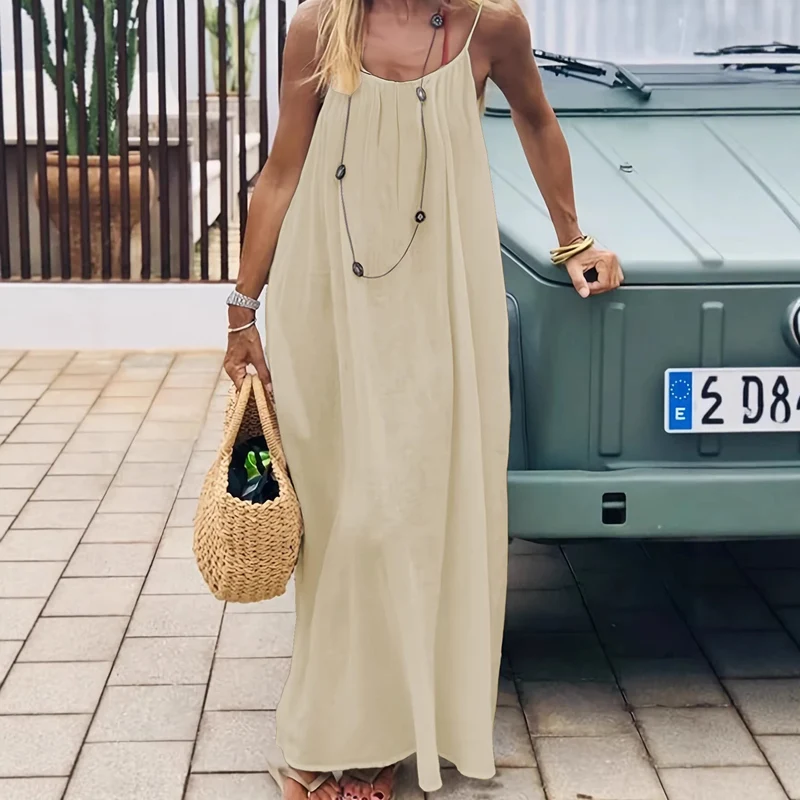 Damen Maxikleid im eleganten Open-Back Design mit feinen Spaghettiträgern Nord Taschen
