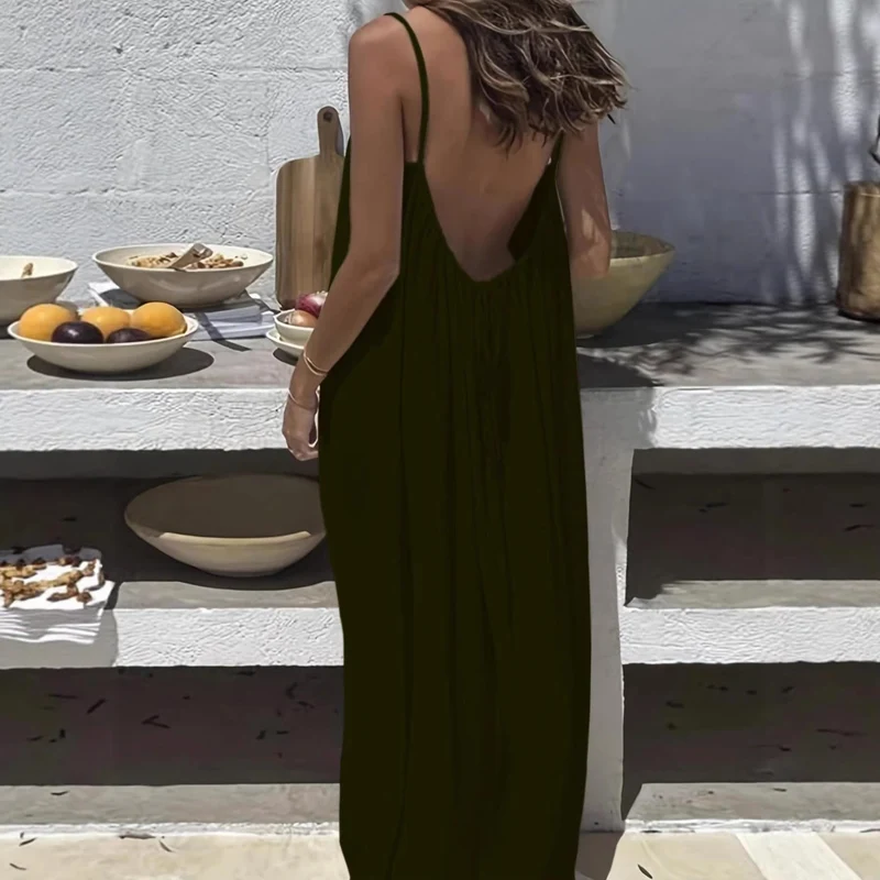 Damen Maxikleid im eleganten Open-Back Design mit feinen Spaghettiträgern Nord Taschen