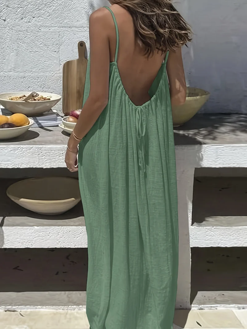 Damen Maxikleid im eleganten Open-Back Design mit feinen Spaghettiträgern Nord Taschen