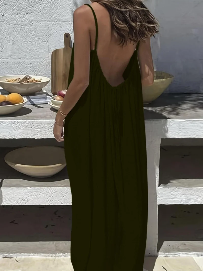 Damen Maxikleid im eleganten Open-Back Design mit feinen Spaghettiträgern Nord Taschen