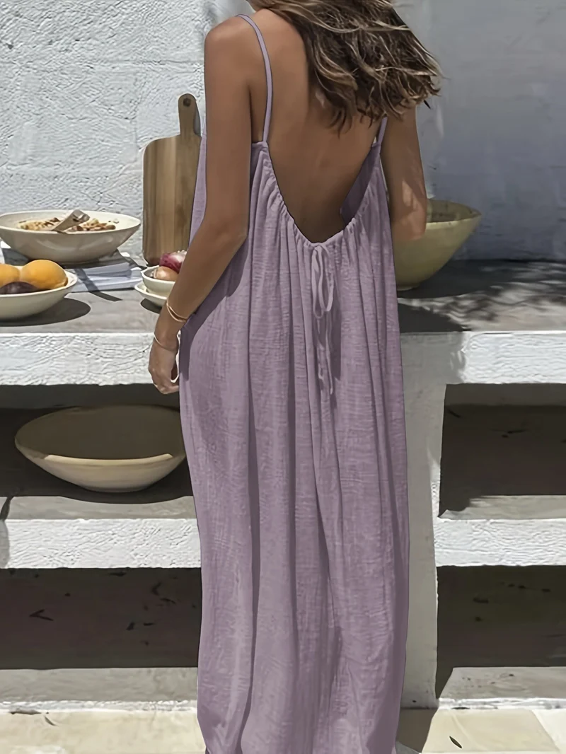 Damen Maxikleid im eleganten Open-Back Design mit feinen Spaghettiträgern Nord Taschen