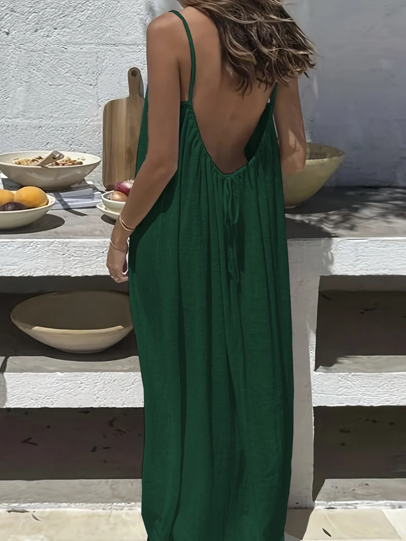 Damen Maxikleid im eleganten Open-Back Design mit feinen Spaghettiträgern Nord Taschen