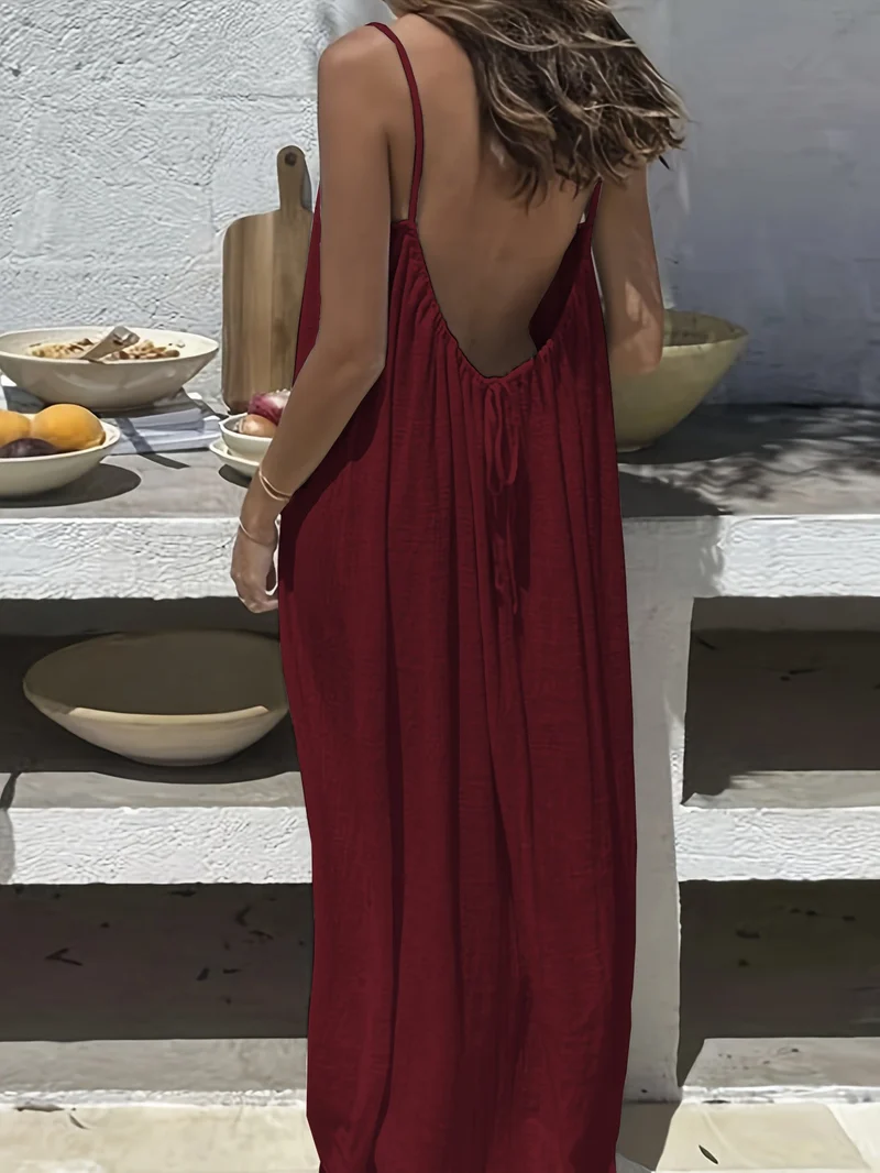 Damen Maxikleid im eleganten Open-Back Design mit feinen Spaghettiträgern Nord Taschen