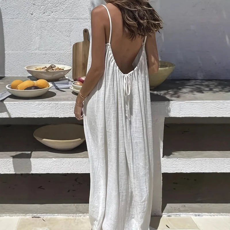 Damen Maxikleid im eleganten Open-Back Design mit feinen Spaghettiträgern Nord Taschen