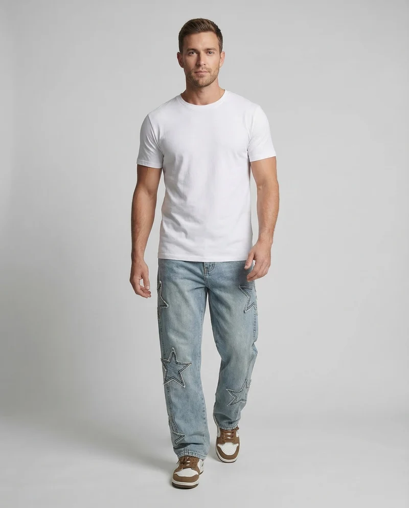 Unisex Jeans Weit Stern Applikation