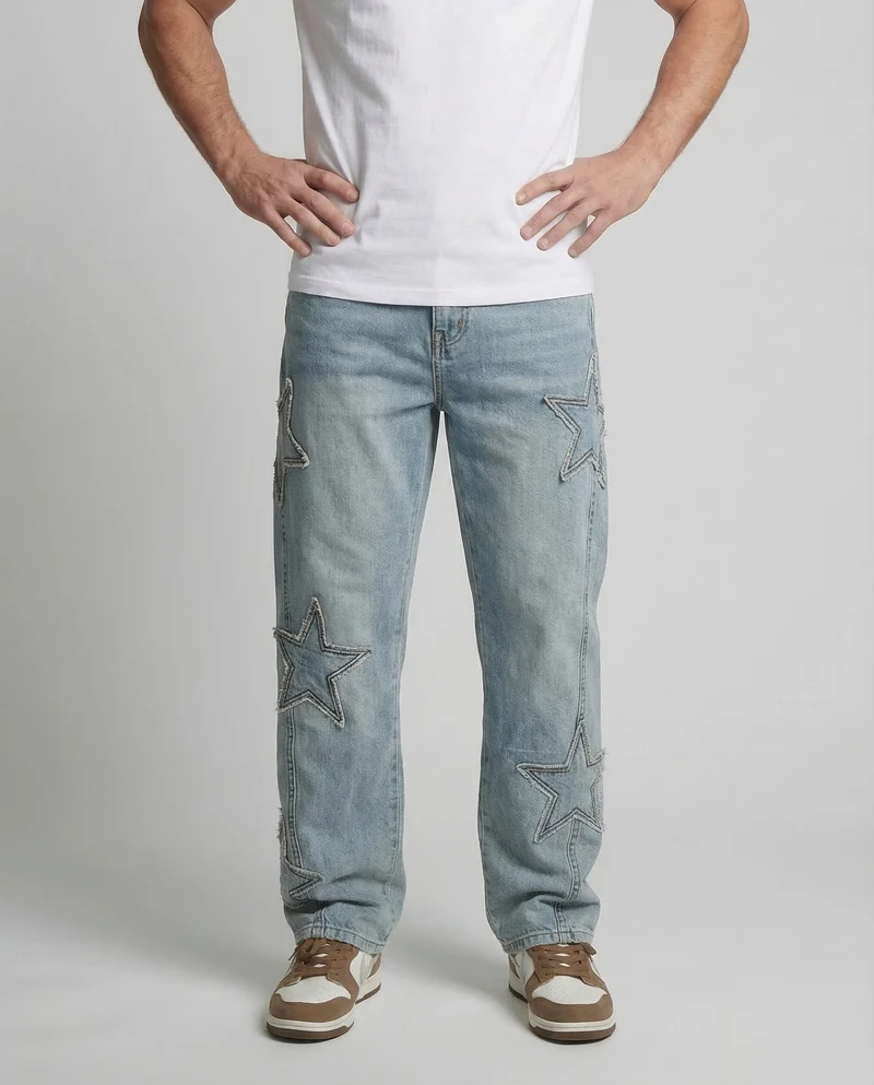 Unisex Jeans Weit Stern Applikation