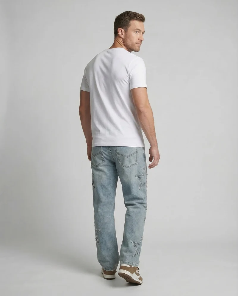 Unisex Jeans Weit Stern Applikation