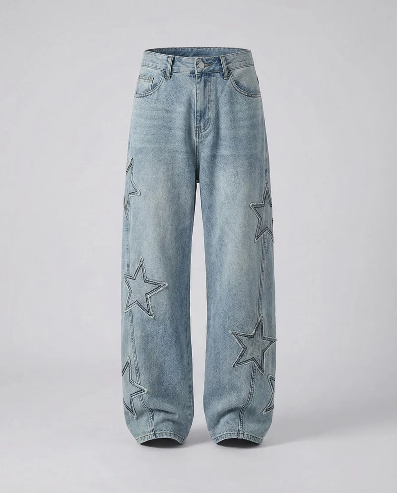 Unisex Jeans Weit Stern Applikation