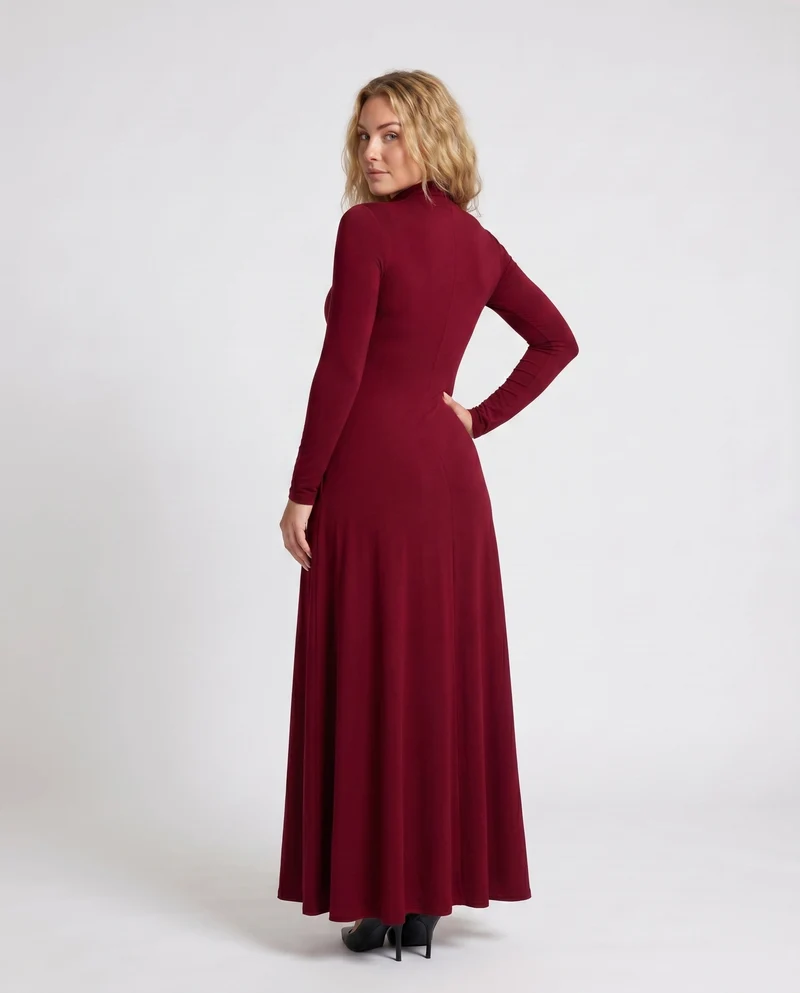 Damen Elegantes Maxikleid mit hohem Kragen und schwingendem Saum