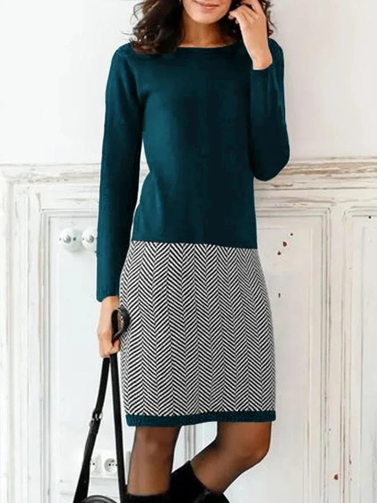 Elegantes Damen Strickkleid mit Chevron-Muster für Alltag & Büro