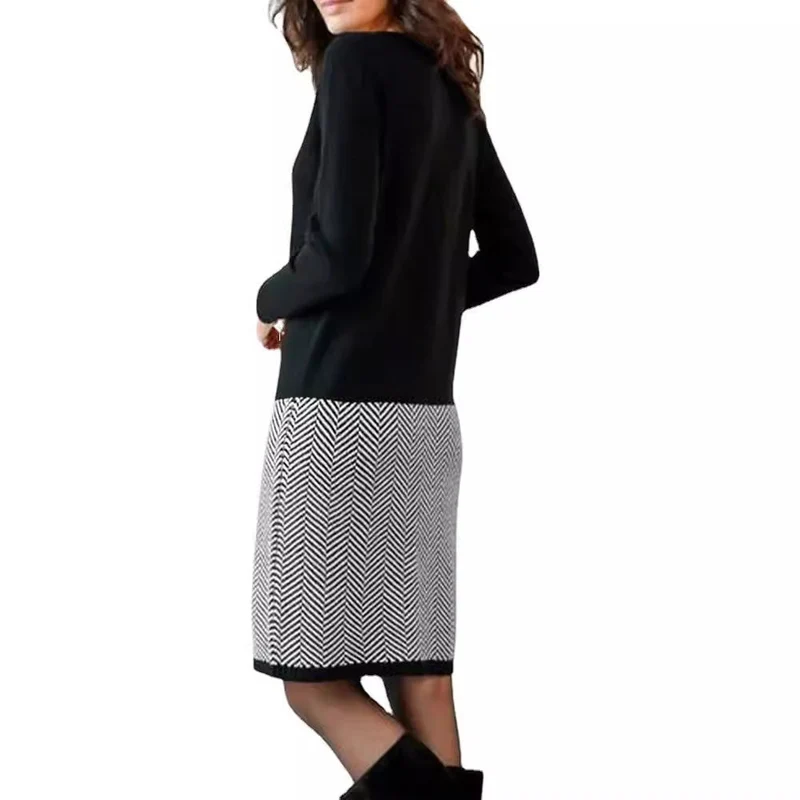 Elegantes Damen Strickkleid mit Chevron-Muster für Alltag & Büro