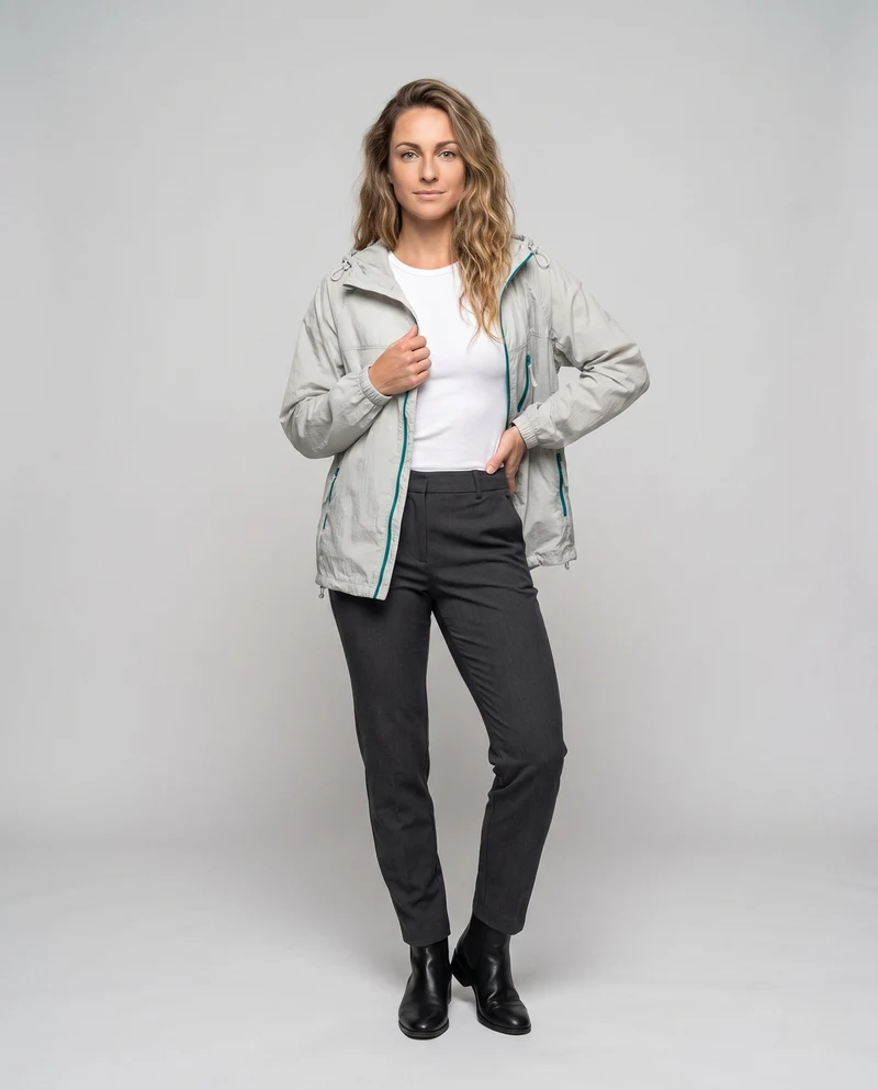 Damen Leichte Windjacke mit praktischen Taschen und verstellbarer Kapuze