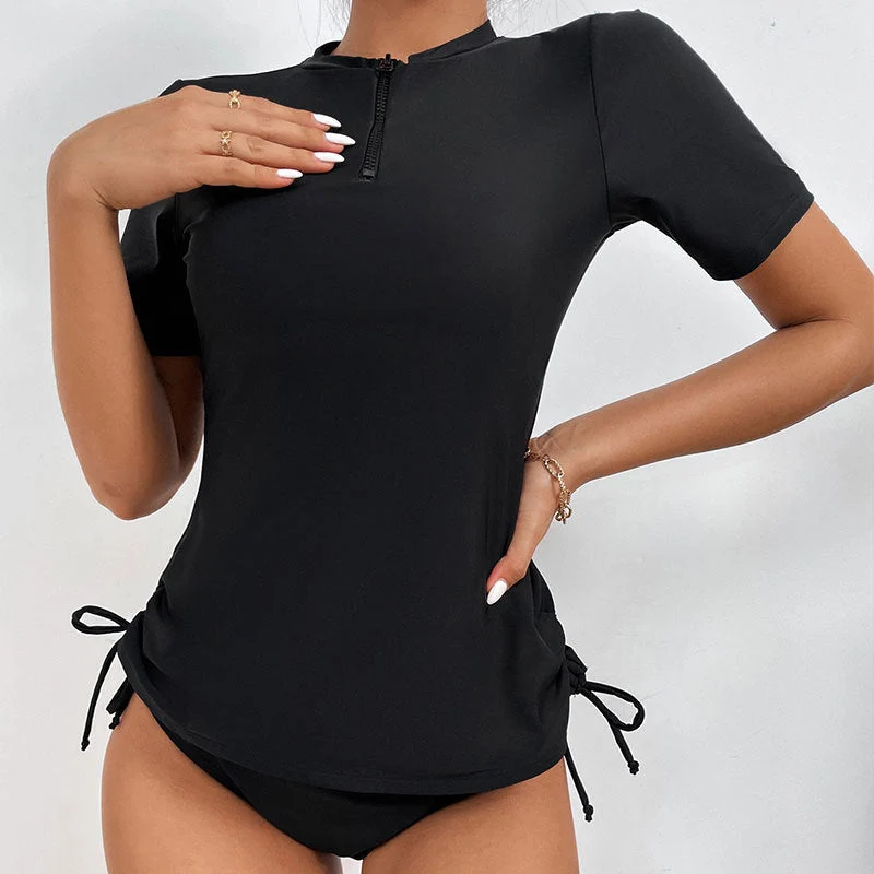 Damen Surf-Bikini-Oberteil mit kurzem Arm und hohem Kragen