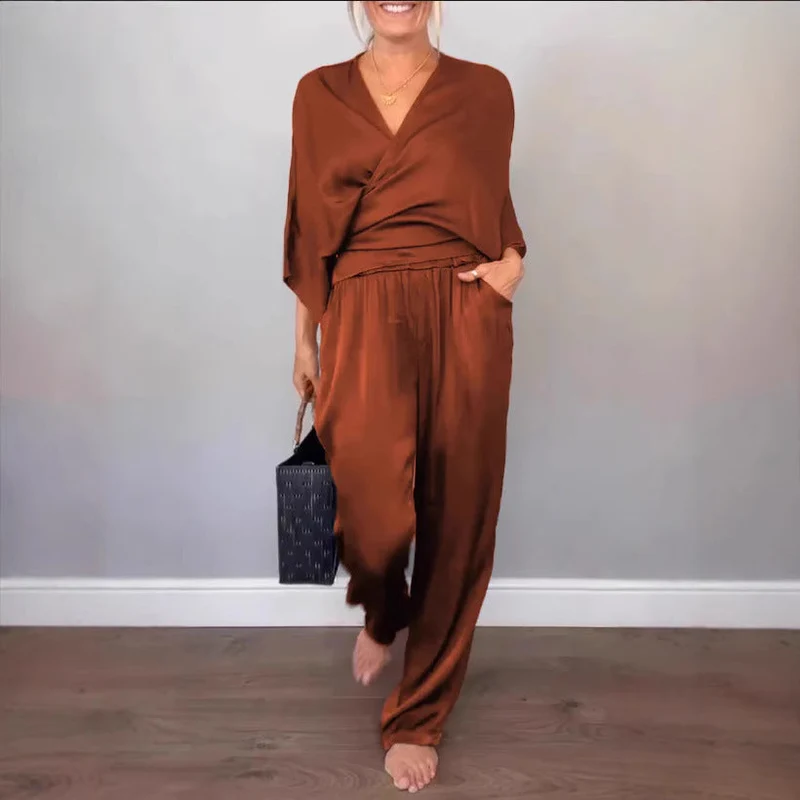 Damen elegantes und bequemes Satin-Hosenanzug