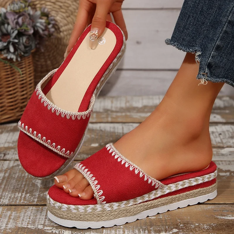 Damen Espadrille-Slipper mit geflochtenem Absatz