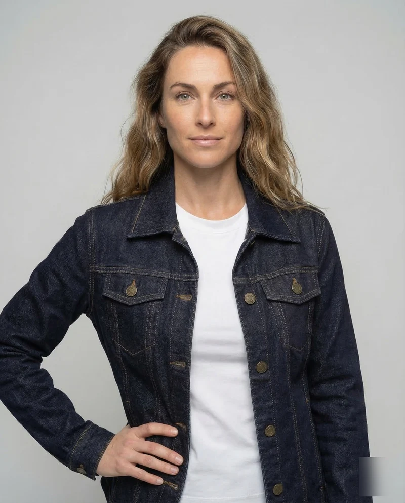 Damen Taillierte Denimjacke Metallknopfleiste