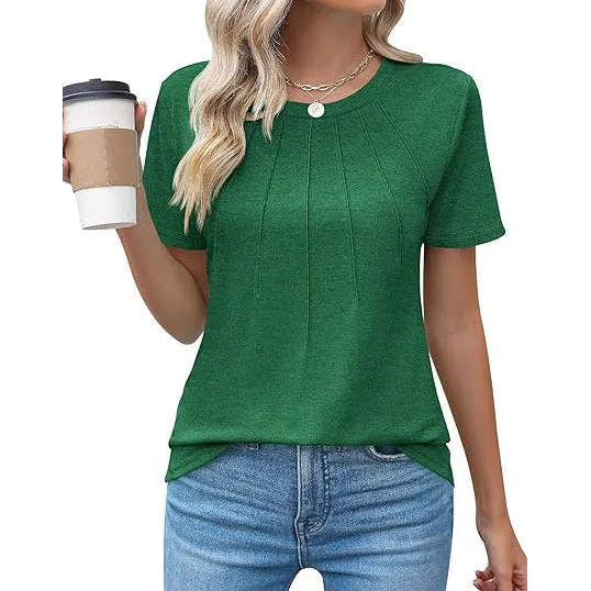 Plissee-T-Shirt mit Rundhalsausschnitt
