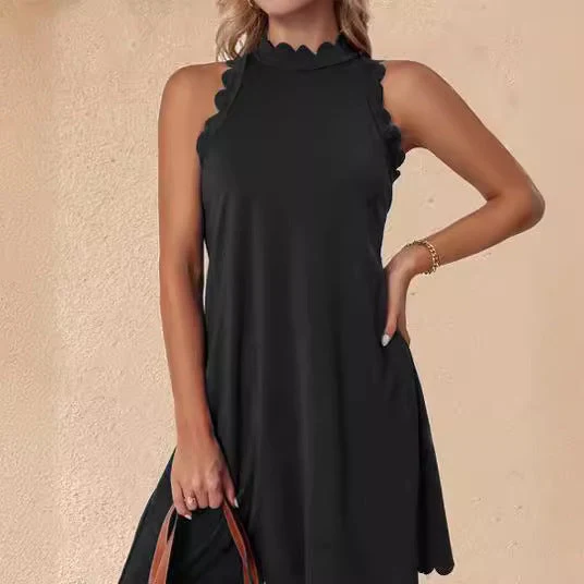 Damen ärmelloses Kleid mit Scalloped-Ausschnitt und fließendem Schnitt
