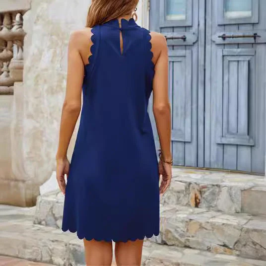 Damen ärmelloses Kleid mit Scalloped-Ausschnitt und fließendem Schnitt