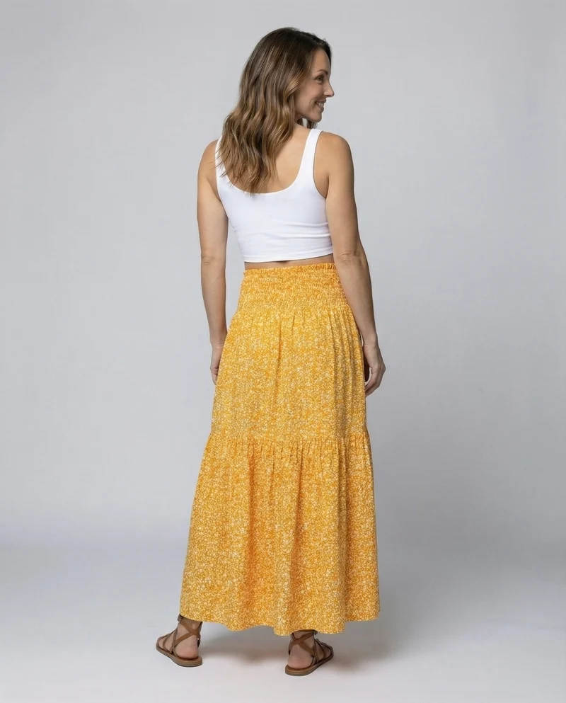 Damen Feminine Hoher Stretch-Tailleinsatz Viskosemix Stufenvolant-Rock