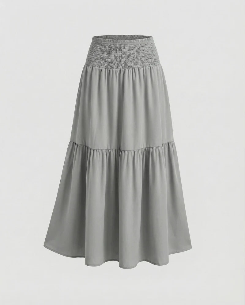 Damen Feminine Hoher Stretch-Tailleinsatz Viskosemix Stufenvolant-Rock