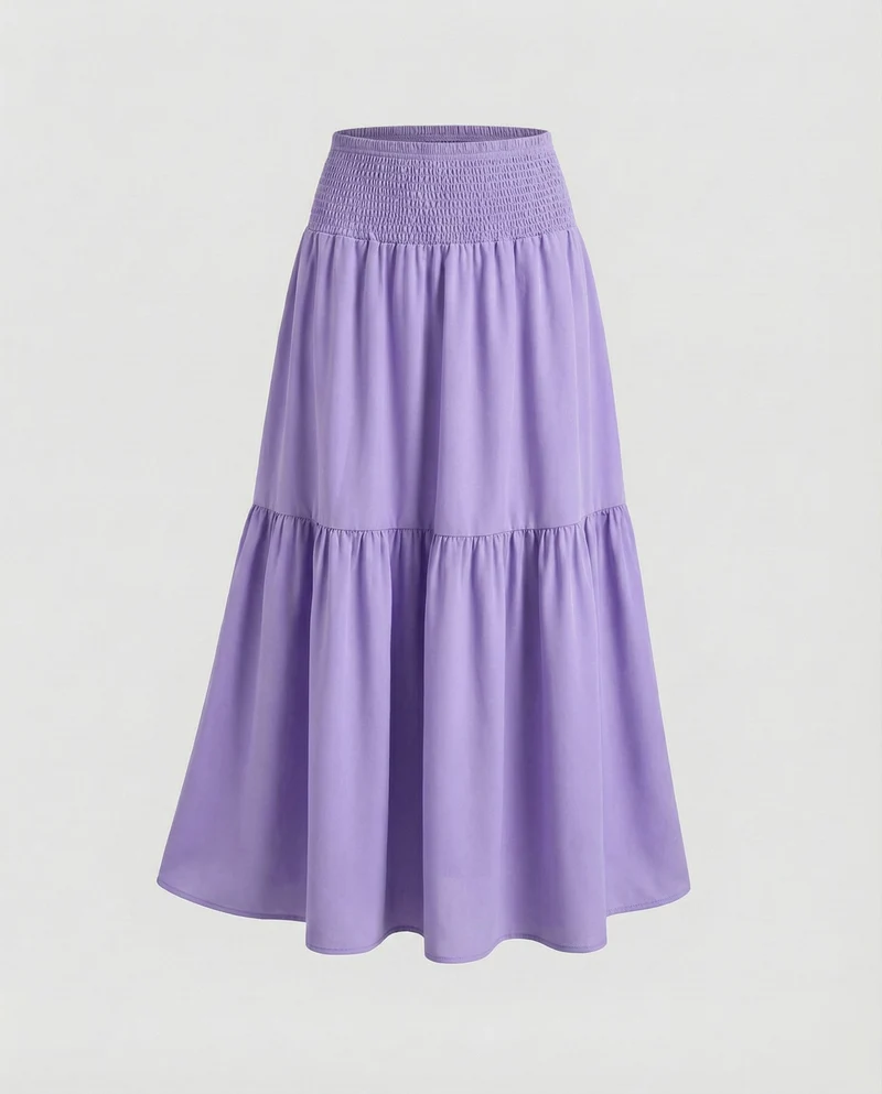Damen Feminine Hoher Stretch-Tailleinsatz Viskosemix Stufenvolant-Rock
