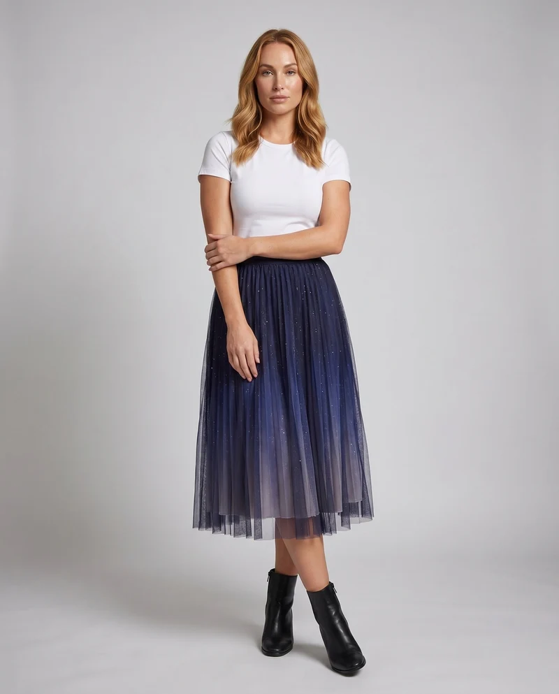 Damen Langer, schimmernder Tüllrock mit eleganten Akzenten