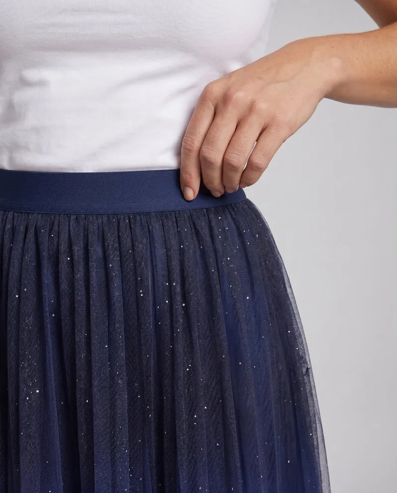 Damen Langer, schimmernder Tüllrock mit eleganten Akzenten