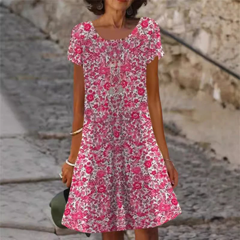 Damen lässiges Sommerkleid mit modernen Mustern und femininem Schnitt