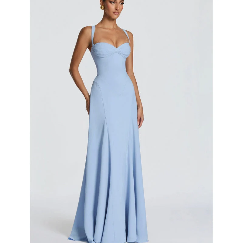 Damen Elegantes Maxikleid mit fein gerafftem Oberteil und Spaghettiträgern