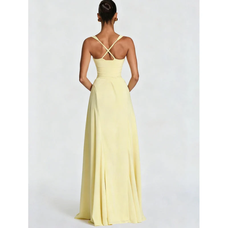 Damen Elegantes Maxikleid mit fein gerafftem Oberteil und Spaghettiträgern