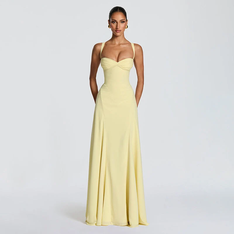 Damen Elegantes Maxikleid mit fein gerafftem Oberteil und Spaghettiträgern