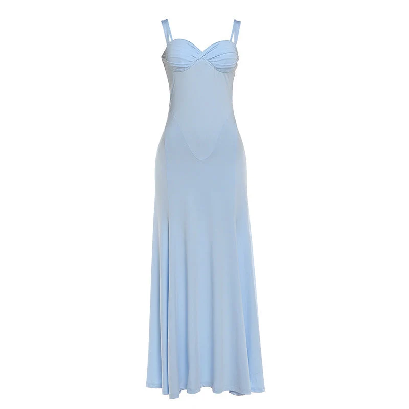 Damen Elegantes Maxikleid mit fein gerafftem Oberteil und Spaghettiträgern