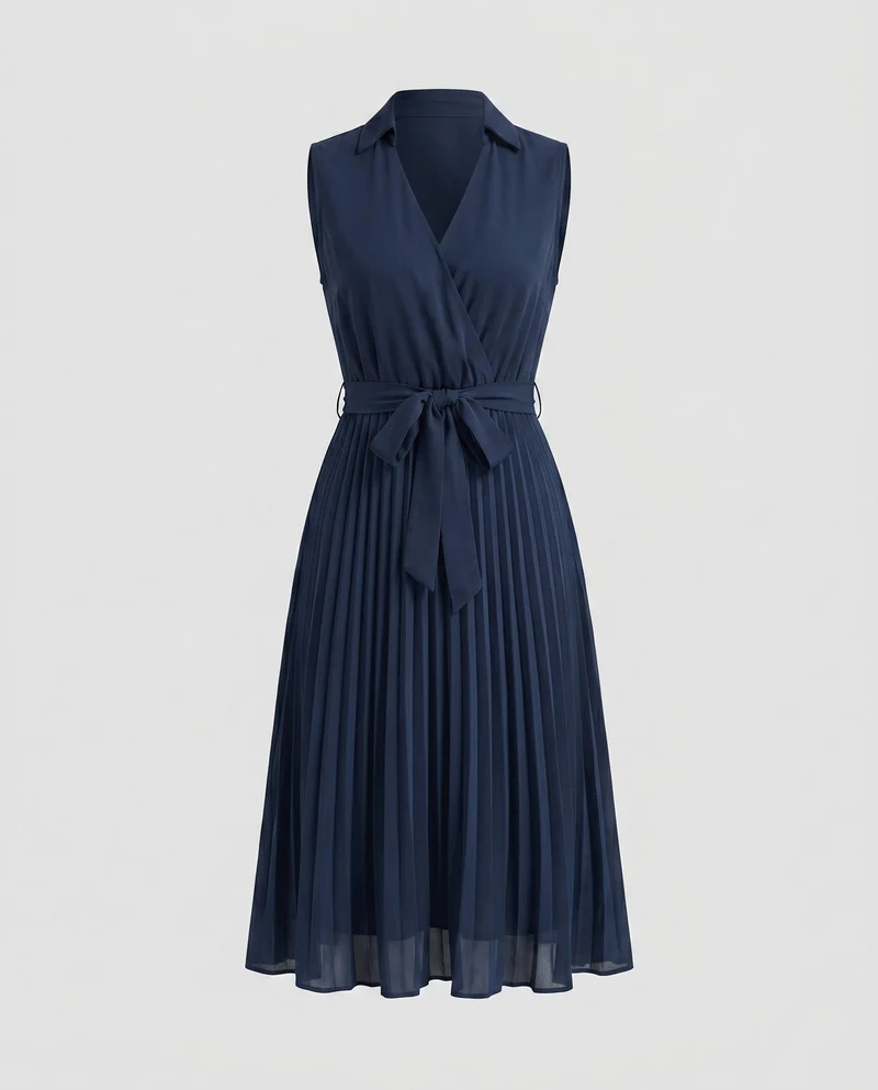 Damen Midikleid mit elegantem Wickeldesign und plissiertem Rock