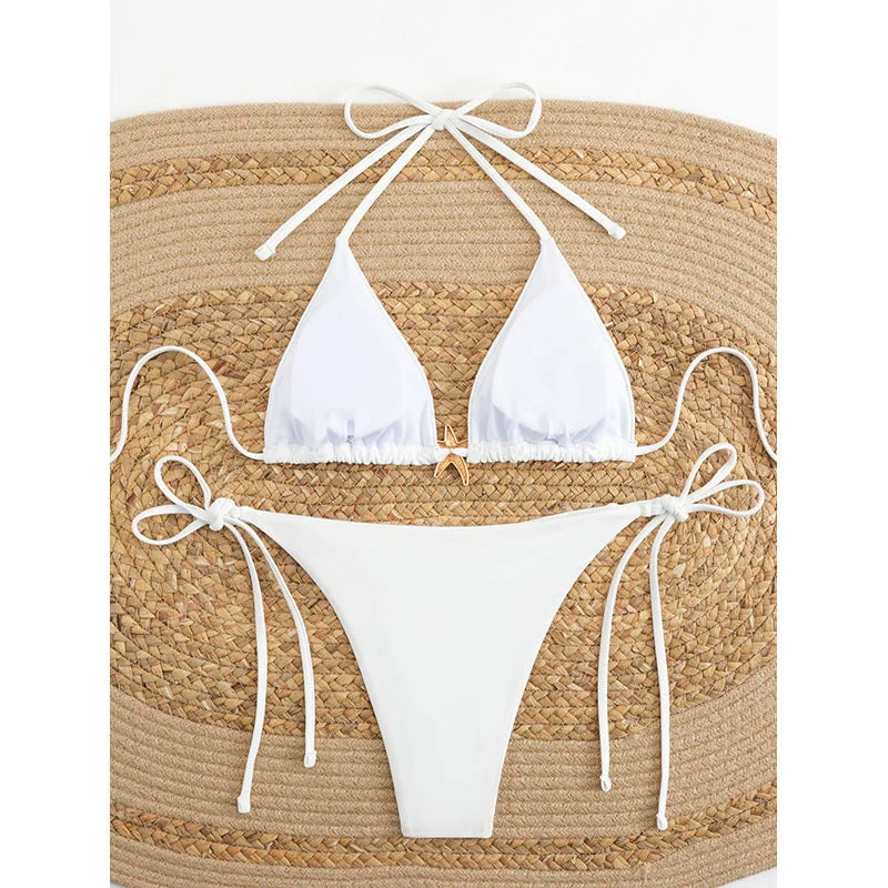 Damen Triangel-Bikini-Set mit verstellbaren Trägersystem und eleganter Dekoration