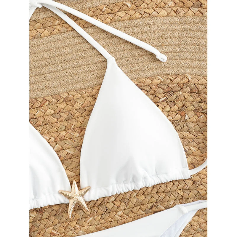Damen Triangel-Bikini-Set mit verstellbaren Trägersystem und eleganter Dekoration