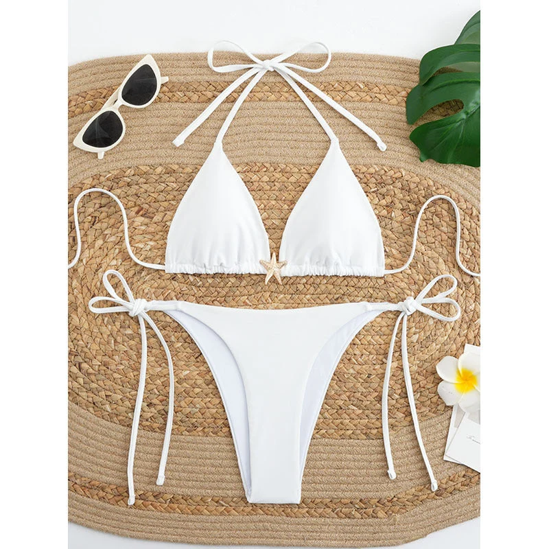Damen Triangel-Bikini-Set mit verstellbaren Trägersystem und eleganter Dekoration