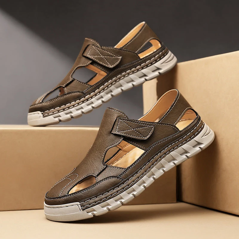 Damen Luftige Ledersandalen mit verstellbarem Klettverschluss