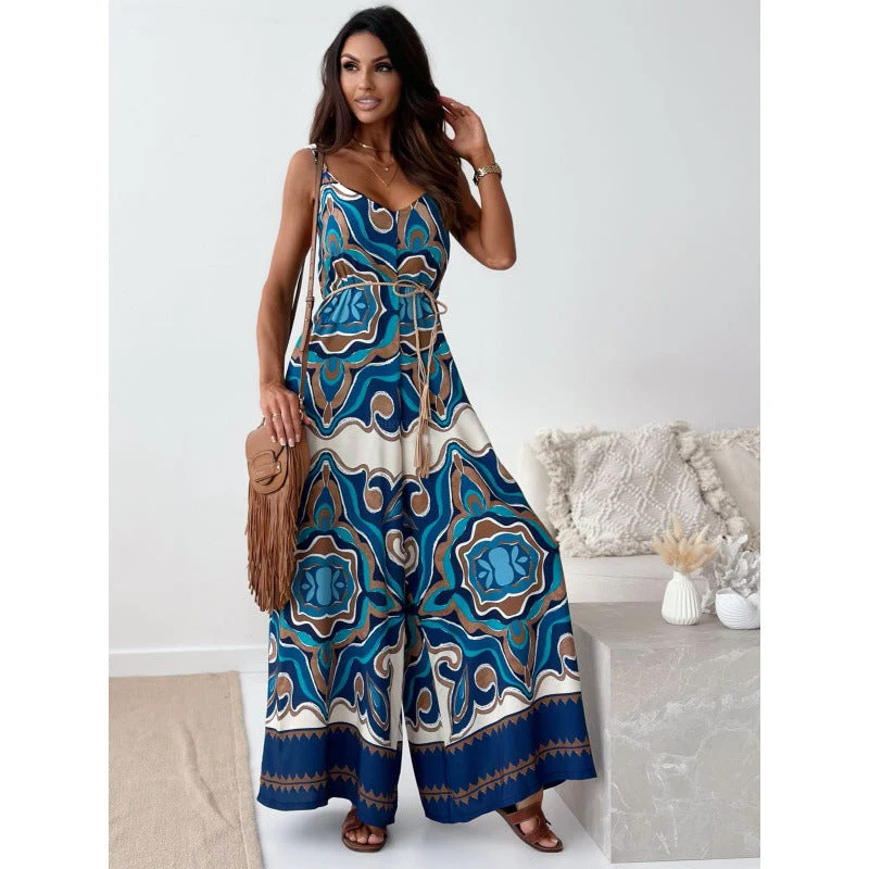 Damen Jumpsuit mit floralem Design und taillierbarem Gürtel Nord Taschen