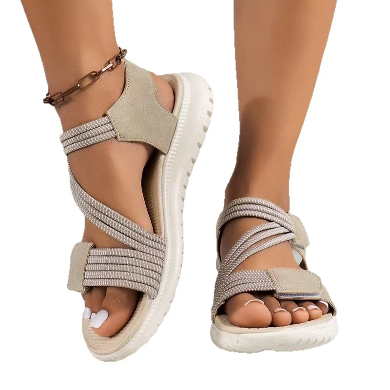 Damen bequeme Riemchensandalen mit verstellbaren Verschlüssen und dämpfender Sohle