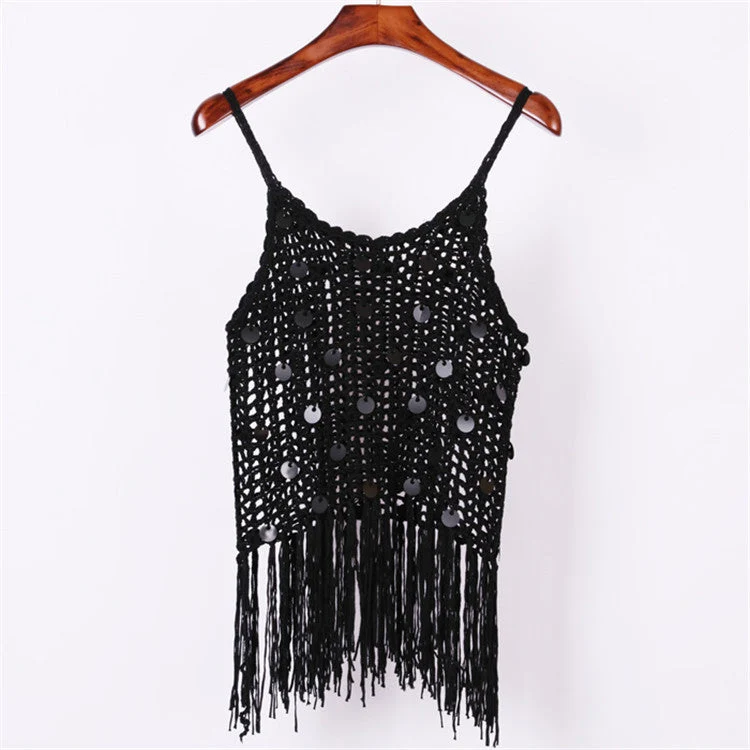 Damen trendiges Häkel-Top mit fransigen Details