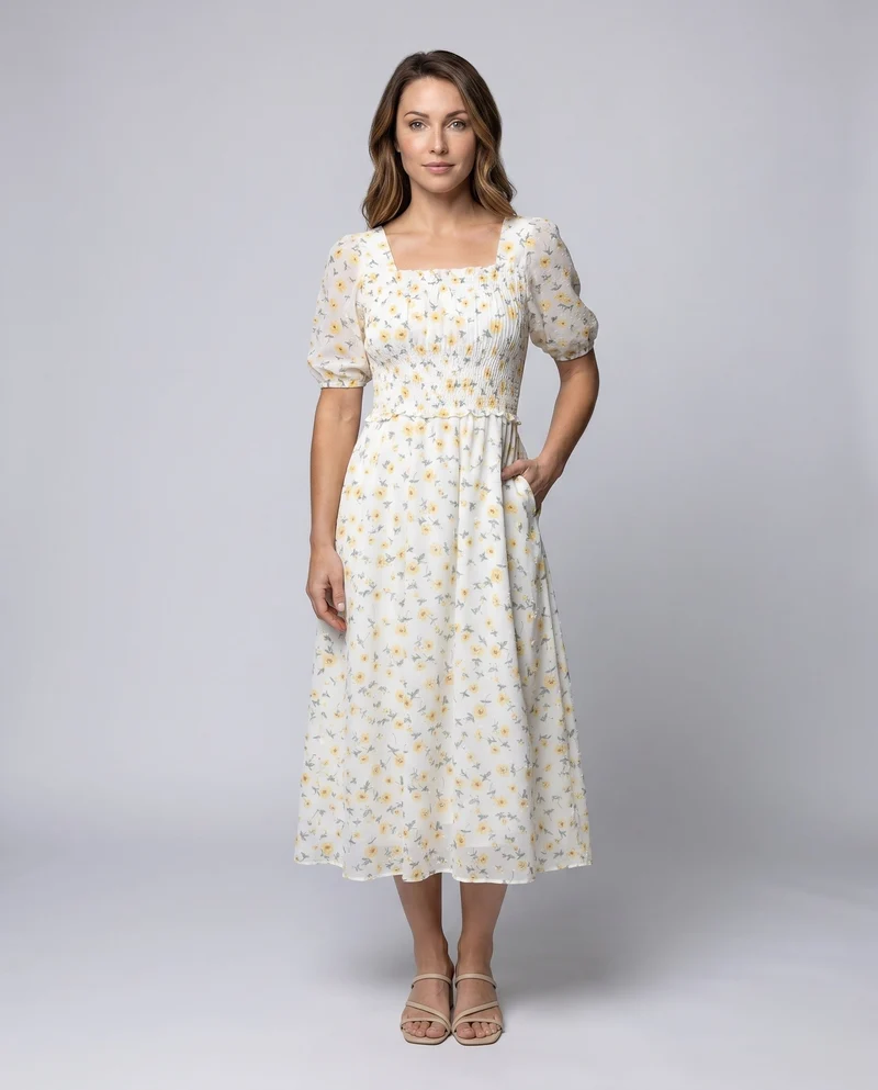 Damen Sommerliches Maxikleid mit floralen Rüschen und elastischem Design