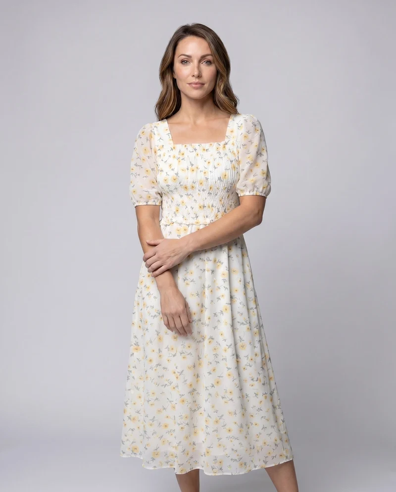 Damen Sommerliches Maxikleid mit floralen Rüschen und elastischem Design
