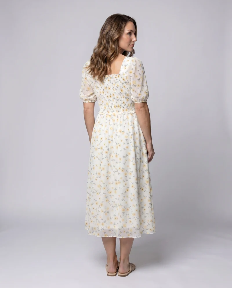 Damen Sommerliches Maxikleid mit floralen Rüschen und elastischem Design