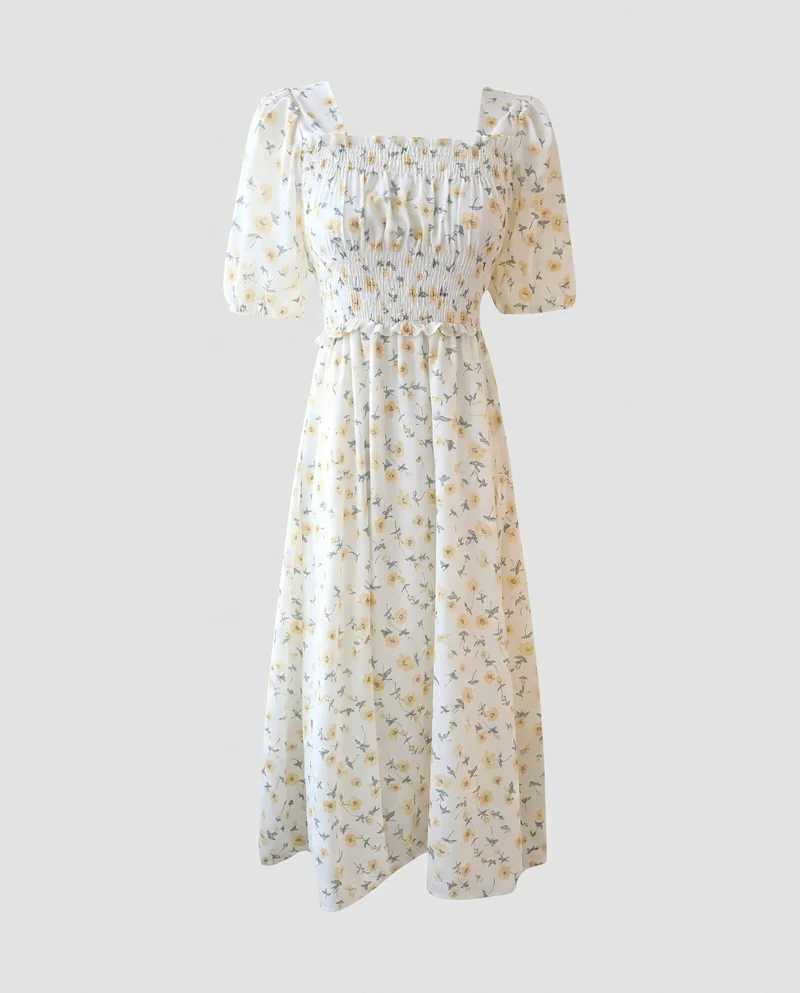 Damen Sommerliches Maxikleid mit floralen Rüschen und elastischem Design