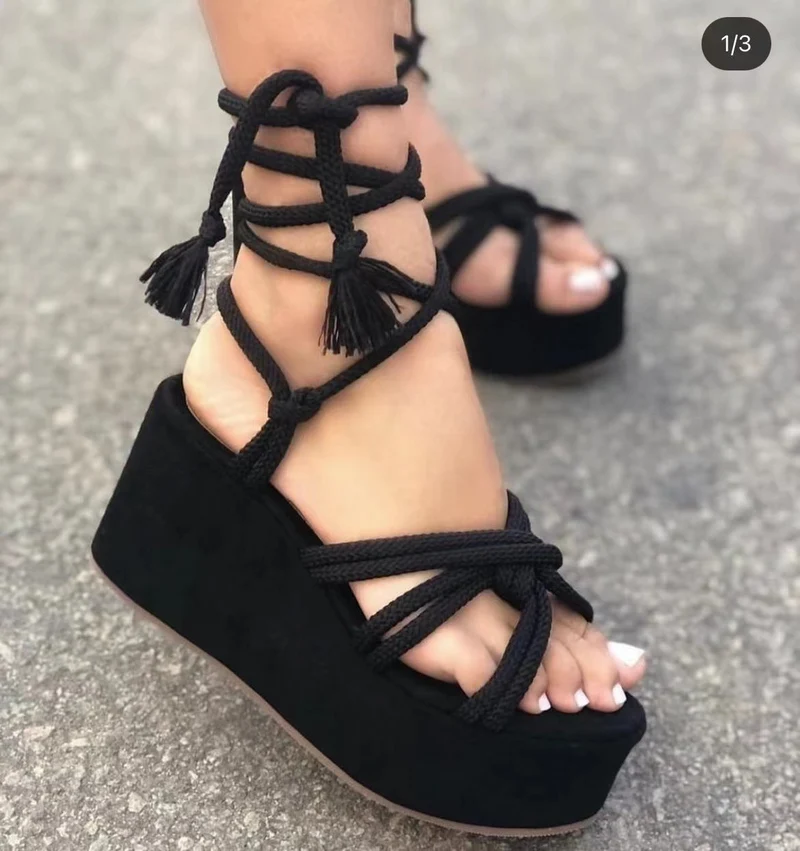 Damen Plateau-Sandalen mit geflochtenem Riemendesign