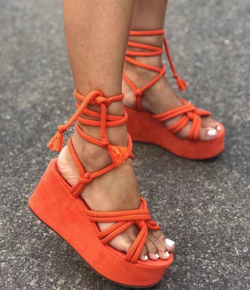 Damen Plateau-Sandalen mit geflochtenem Riemendesign