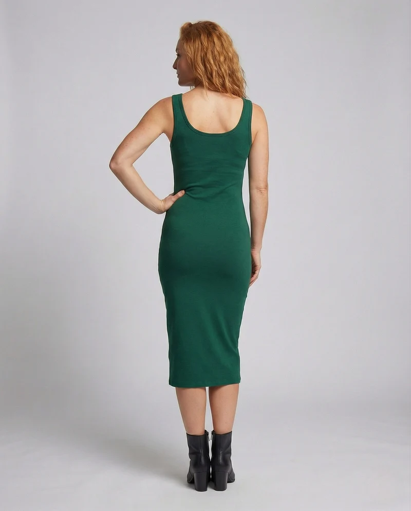 Damen Stretch Jersey Midikleid Figurbetont