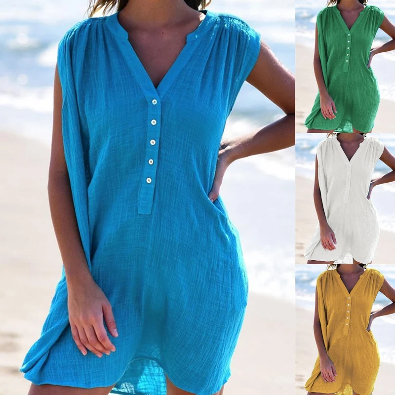 Damen Strandkleid mit Knopfleiste